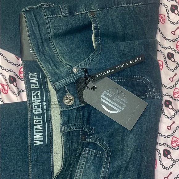 Vintage Genes Black Slim Men Jeans - Dark Blue - Picture 10 of 11